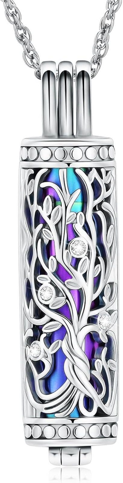 Cylinder Cremation Jewelry Tree of Life Urn Ashes Necklace for Women Men Vial Cr