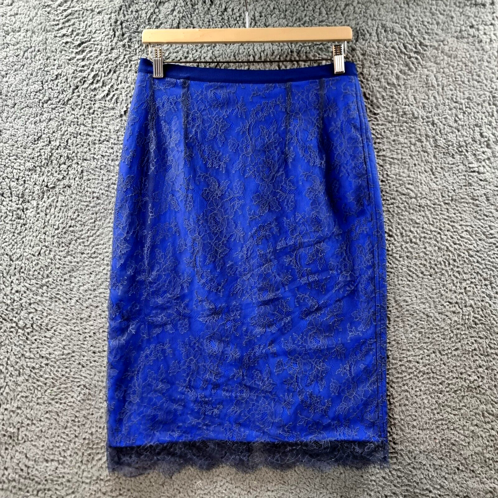 Emilio De La Morena Womens Pencil Skirt Size 12 Blue Grey Lace Knee Length