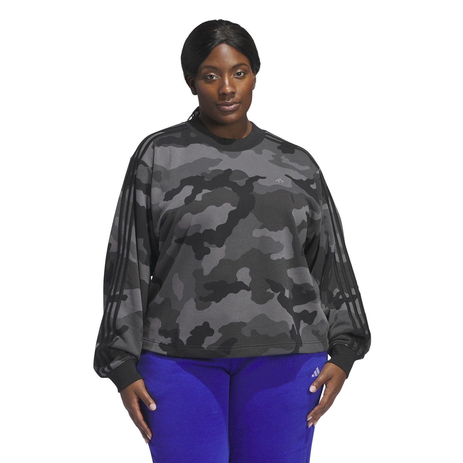 adidas Womens Essentials 3 Stripes Camouflage Printed Cropped Sweatshirt Black