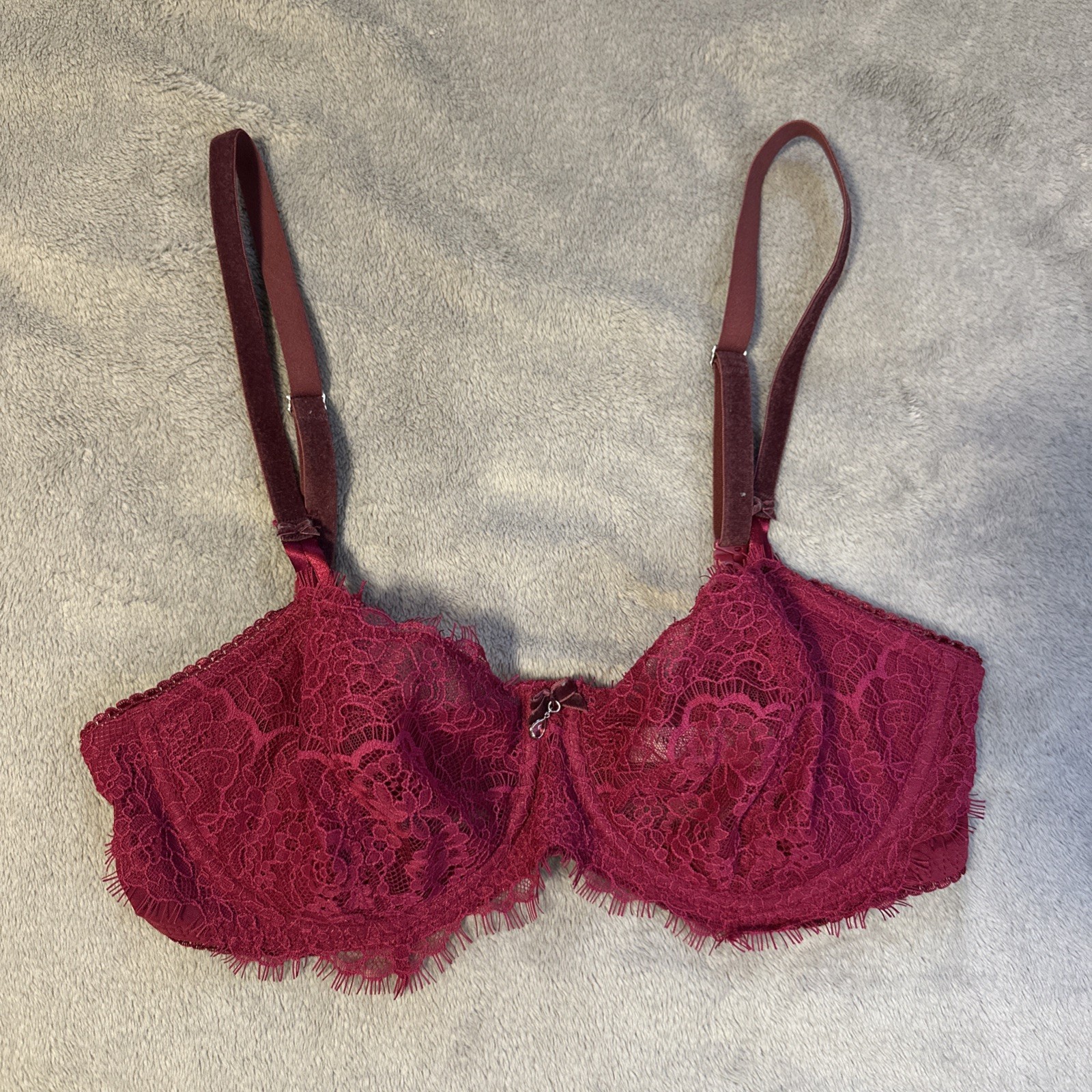 Victorias Secret Dream Angels Push Up Without Padding Maroon Red Lace Bra 34D