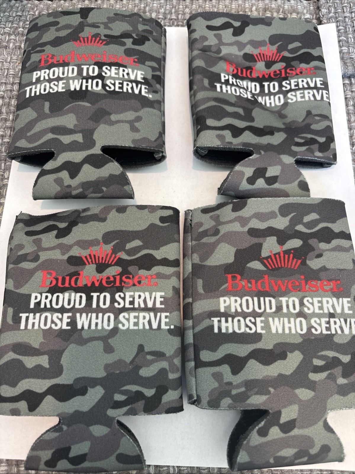 4- Budweiser Camo Proud To Serve Those Who Serve -Can Koozies 4” Military