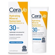 CeraVe Hydrating *12/2027* Mineral Sunscreen SPF 30 Face Lightweight, 2.5 Fl Oz