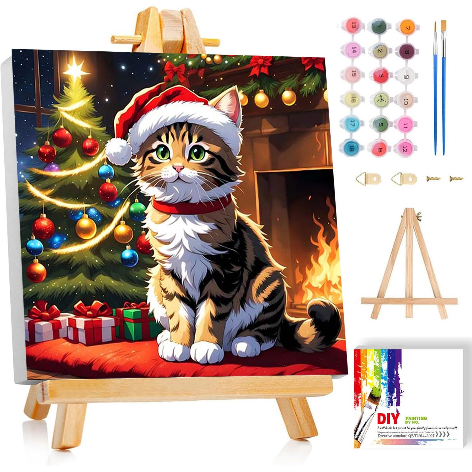 Cat Framed Paint By Numbers Kit For Kids DIY Animal Oil Art Canvas 8x8