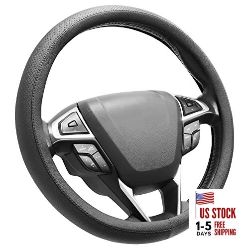  Black Car Steering Wheel Cover Medium Size 14.5-15 inch (37-39 cm), 