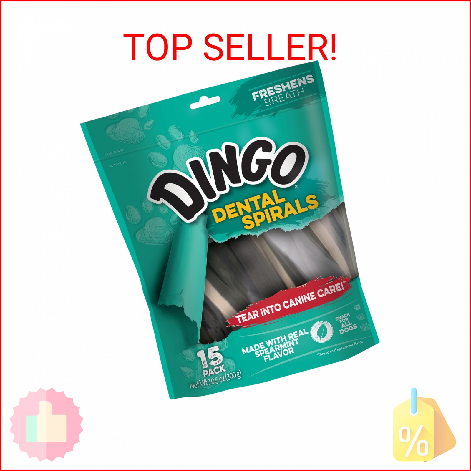 Dingo Dental Sticks for Tarter Control and Freshening Breath, Made with Real Chi