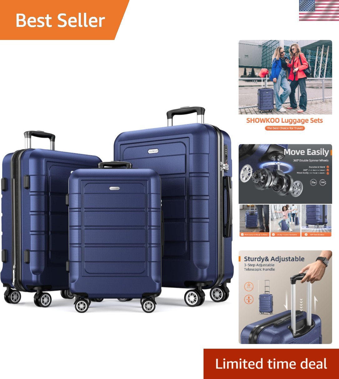 Luggage Sets 3 Piece Expandable 100% PC Durable Hardshell Suitcase with Wheel...
