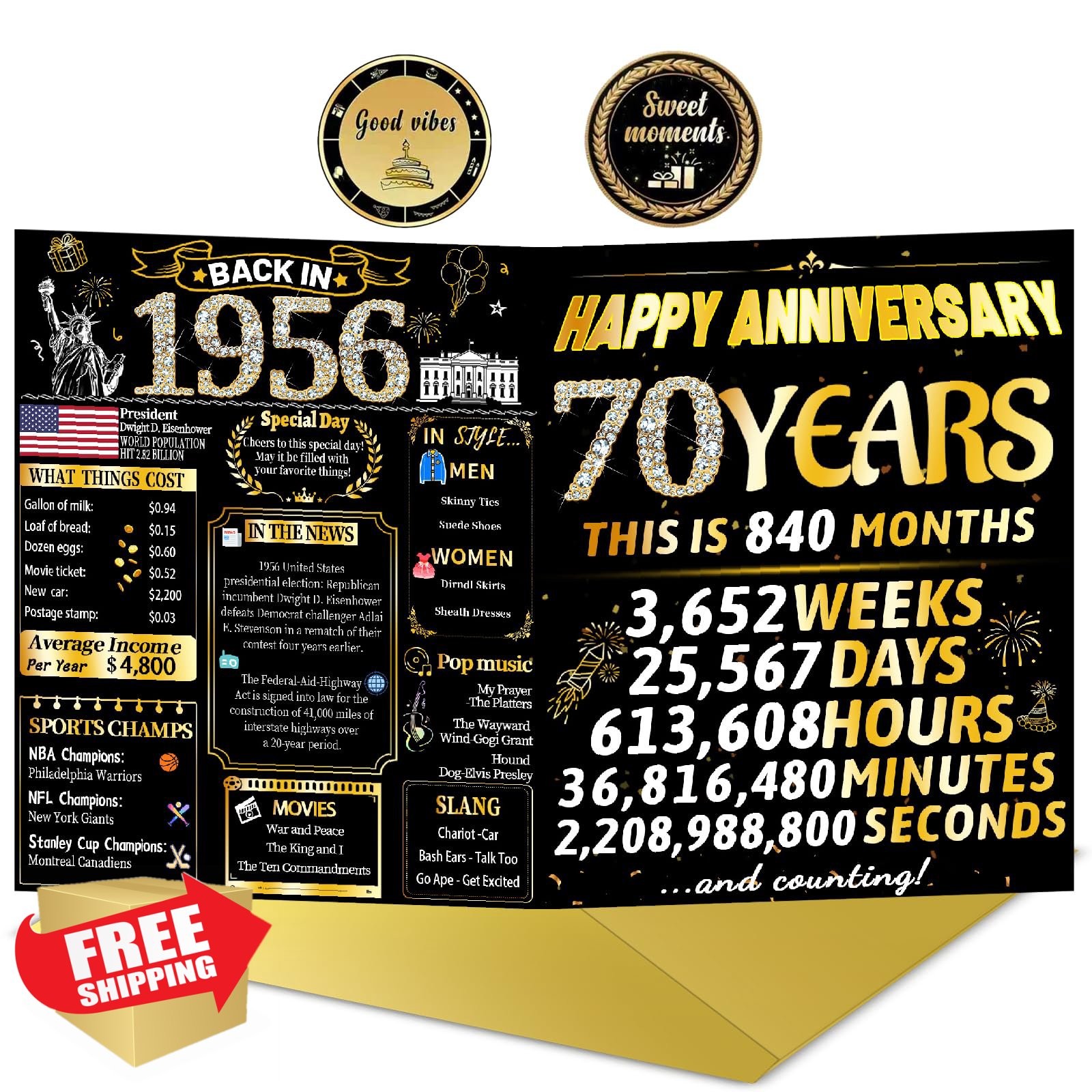 VivaGem 70th Anniversary Card for Him Her | Platinum Wedding Gift