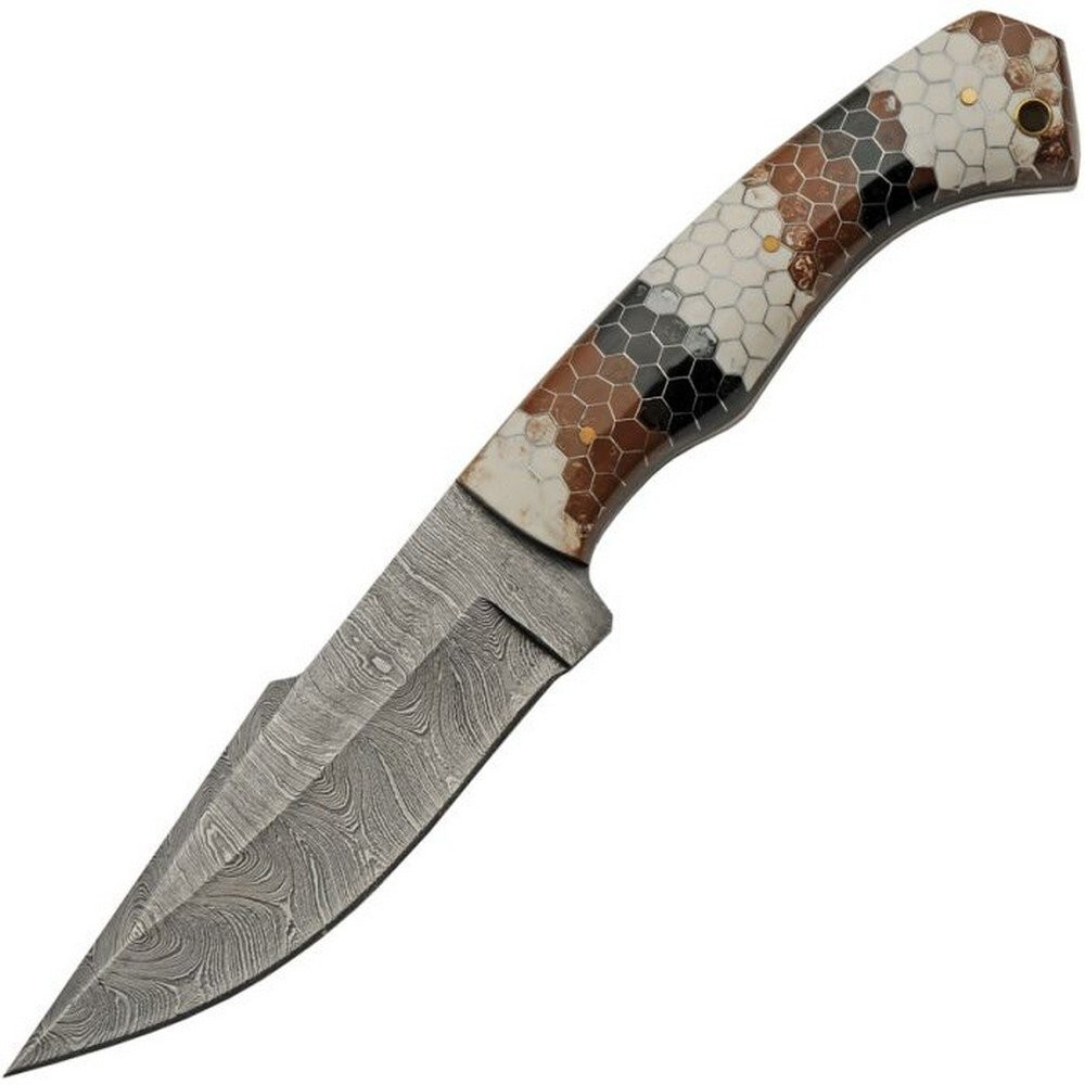 Damascus Texas Rattler Fixed Knife 4.75" Steel Blade Acrylic Handle - DM-1321
