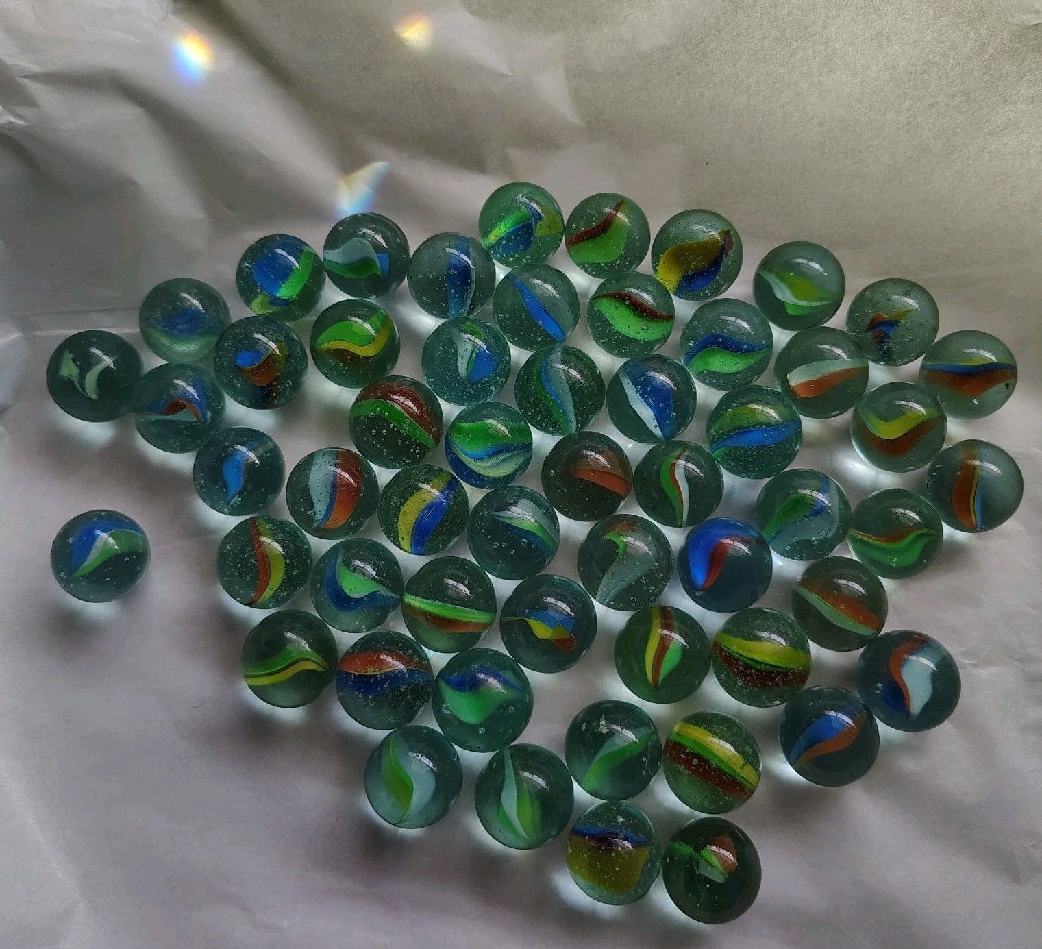 🐱50 Cat's Eye Marbles Mix Of  Bubbles and Plain w/ 2 And 3 Ribbons