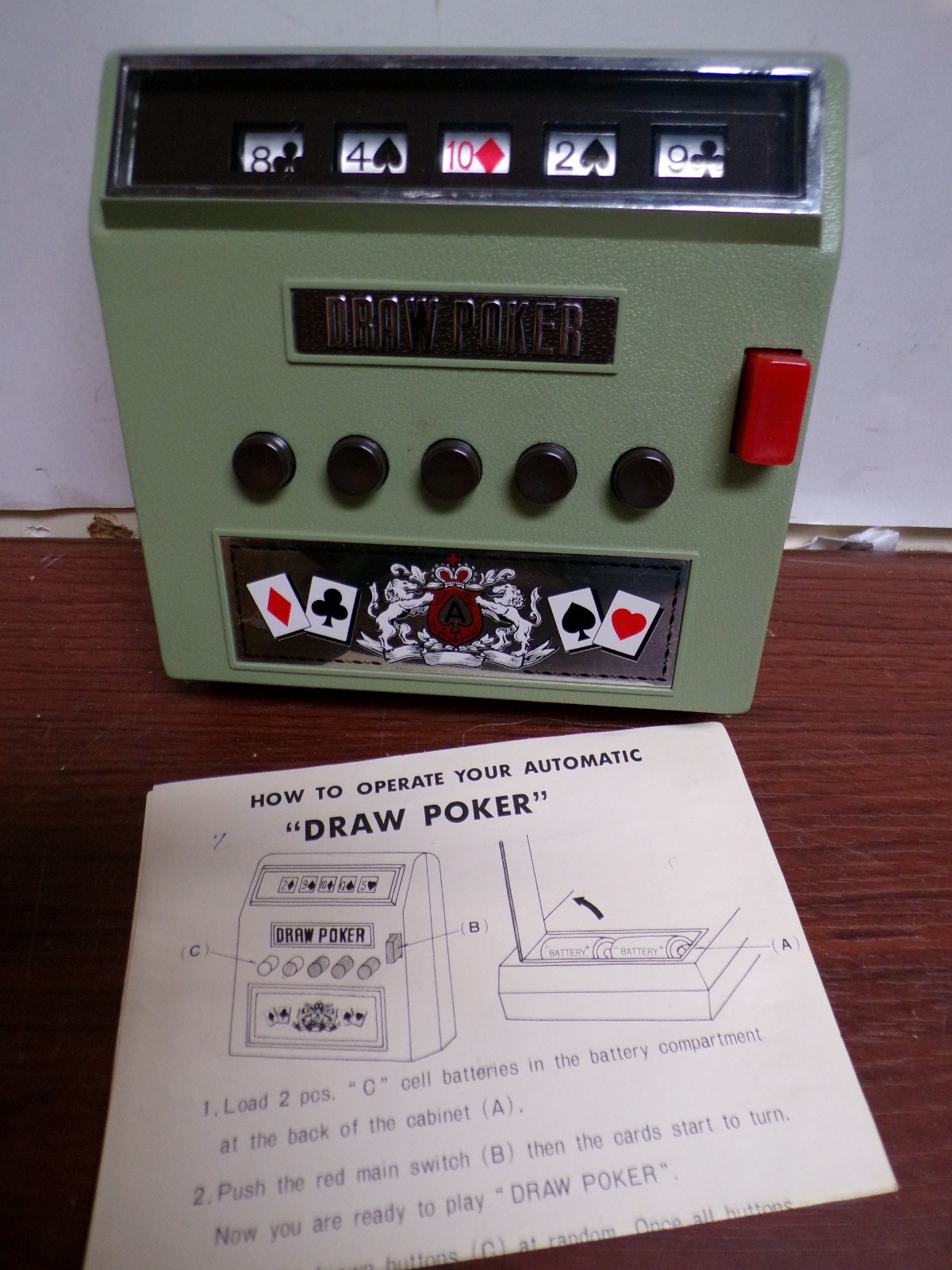 Vintage 1971 Fully Automatic Draw Poker Game Machine, Cordless Electric Battery 