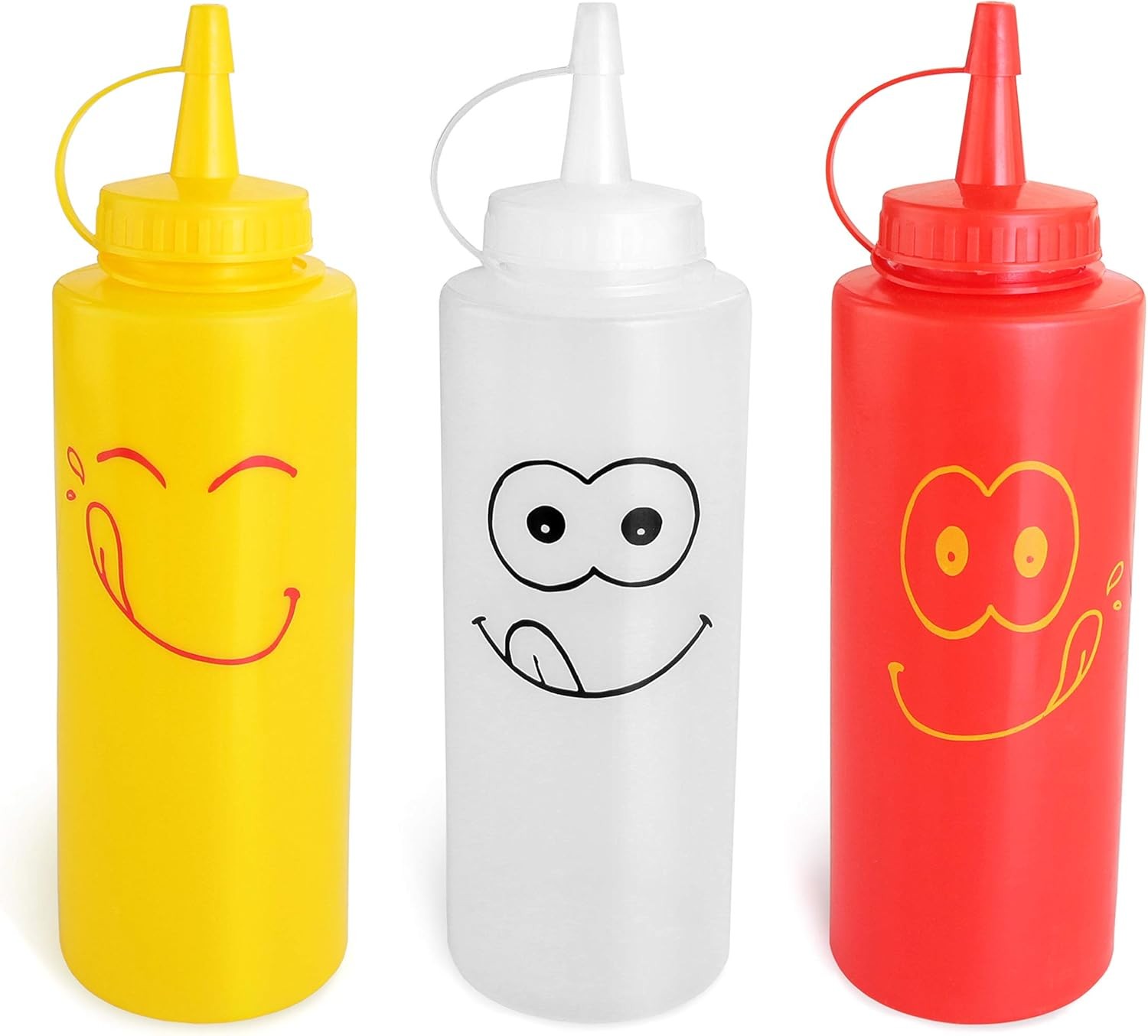28560 Smiley Faces Squeeze Bottle Set Plastic Red Yellow & Clear 12 oz