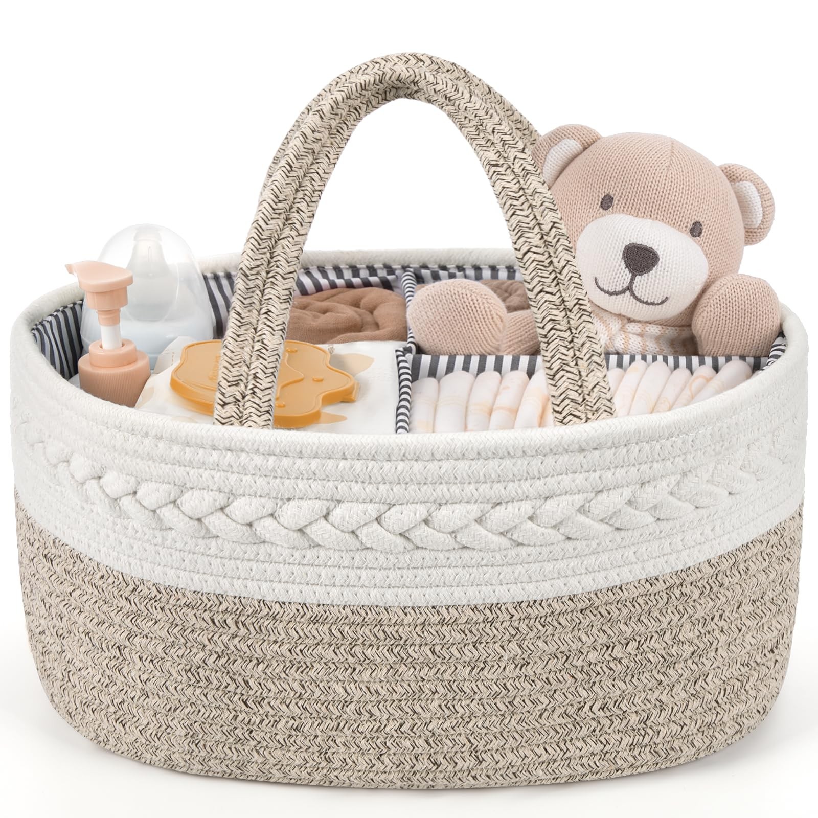 Extra Large Diaper Caddy Organizer, Cotton Rope Nursery Basket, Portable Orga...