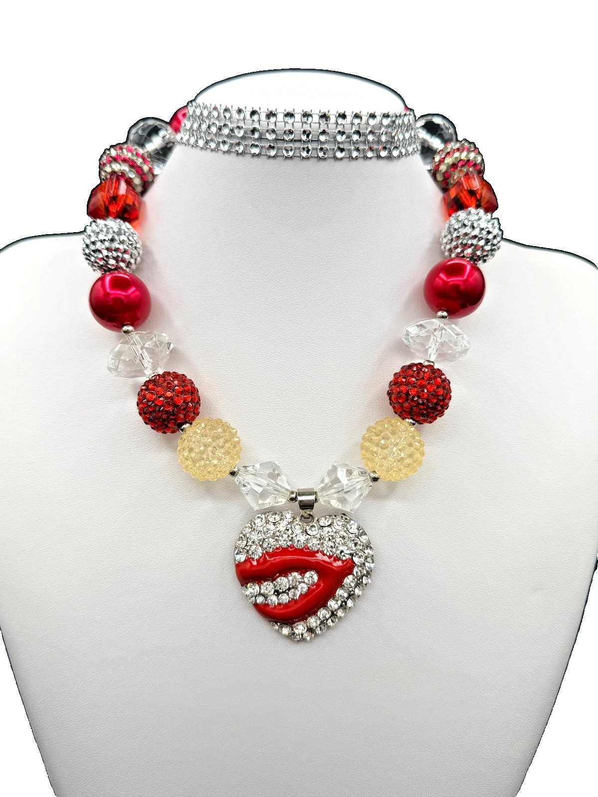 NEW Girls Heart & Lips Bubblegum Necklace 18in