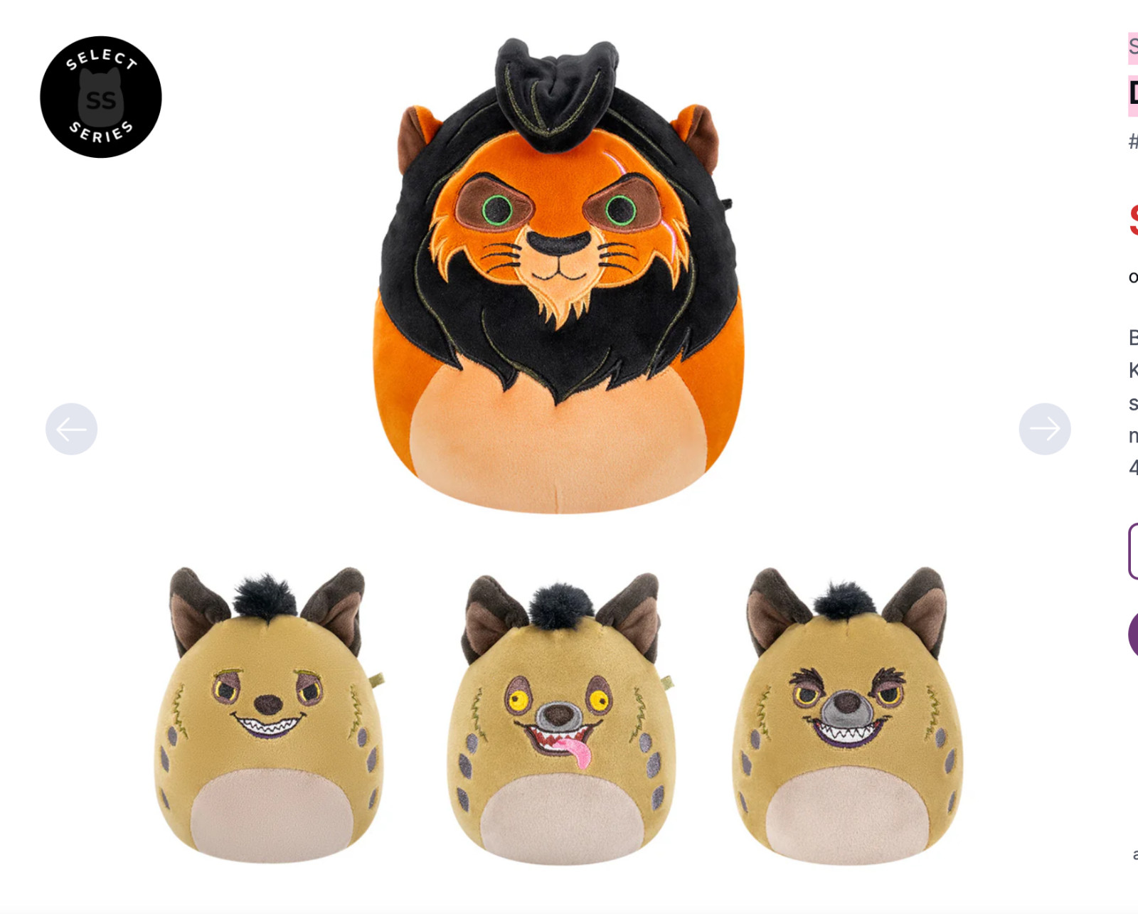 Disney Lion King Villains Squishmallows 4-Pack Scar Shenzi Ed Banzai Plush NWT