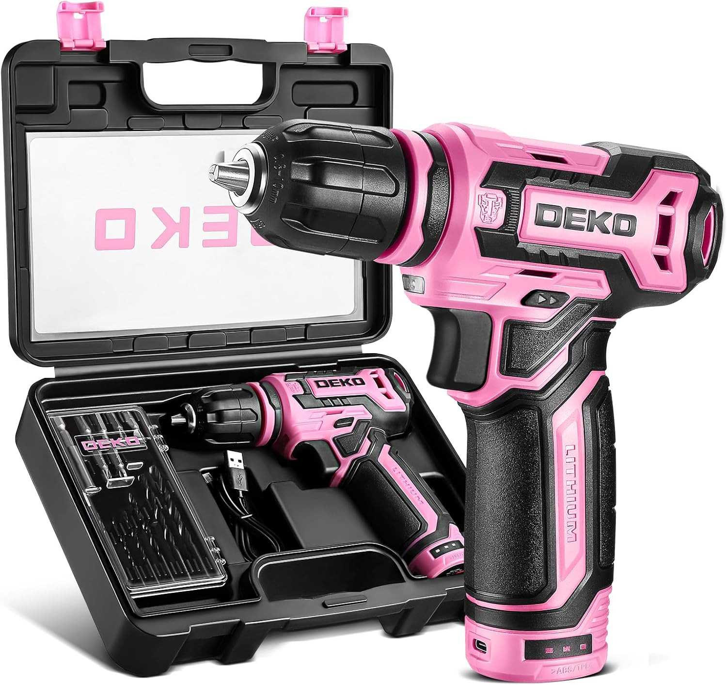 Cordless Drill： 12V Power Drill Set with Pink 800RPM Electric Drills with Tool S