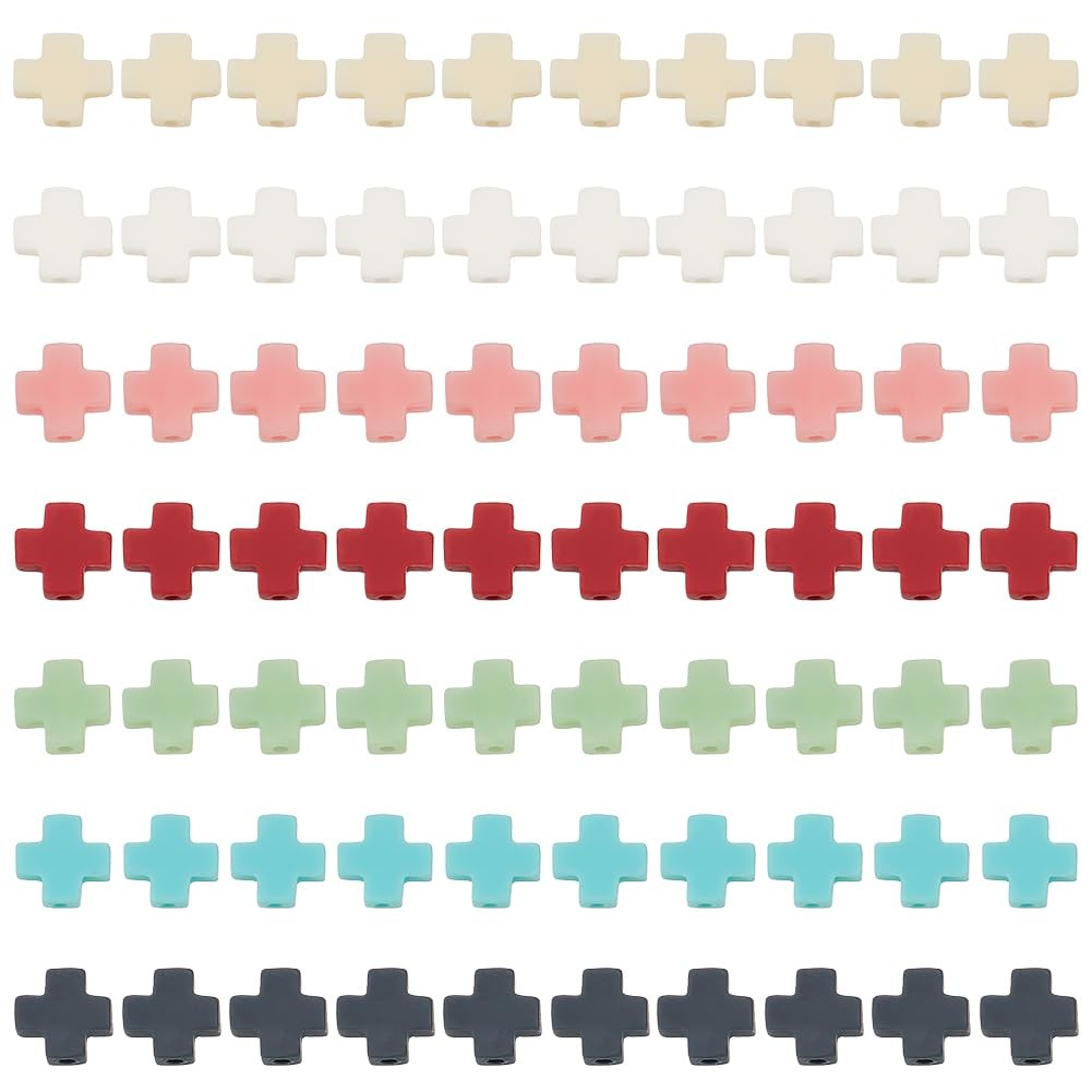 GOMAKERER 70 Pcs 7 Colors Cross 8mm x 7.5mm x 3mm with 1mm hole, Multicolor 