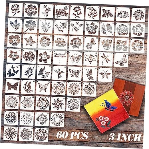 Small Stencils for Painting on Wood Reusable: 60pcs 3 Flower Stencils 60pcs