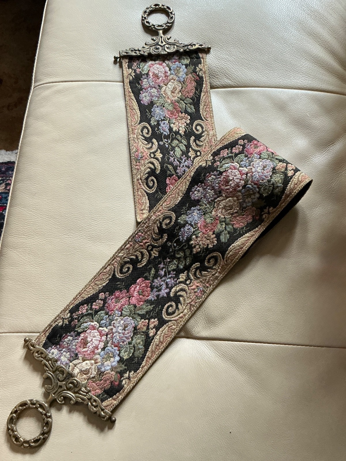 Vintage Detailed Victorian Tapestry Bell Pull Antique Needlepoint Colorful 50”