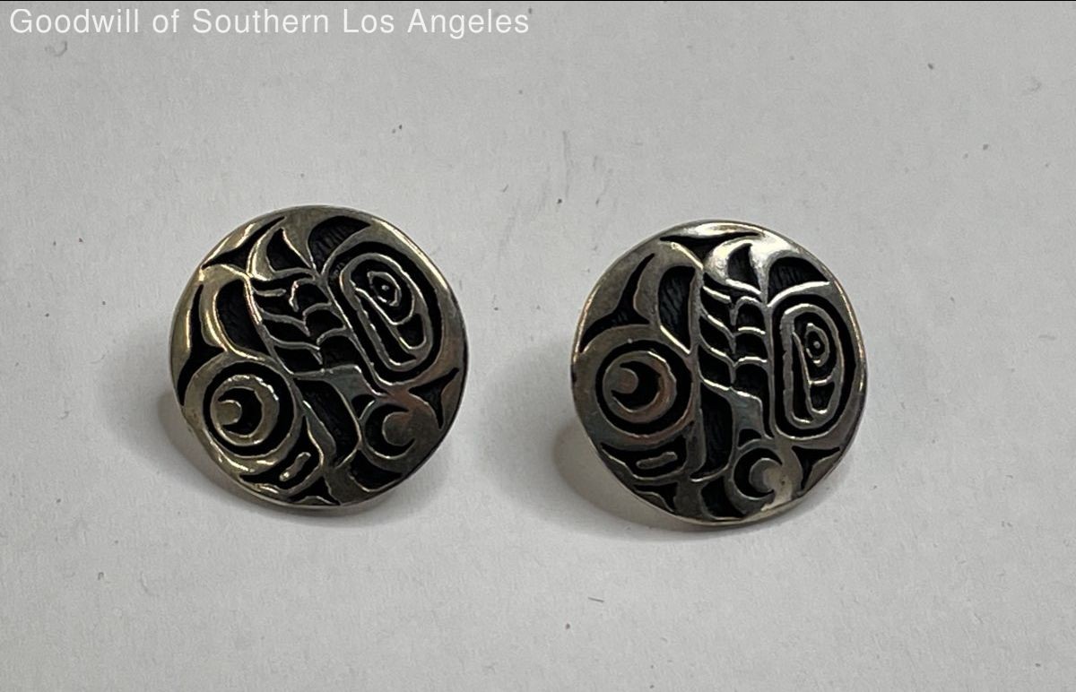 MEO 925 Signed Sterling Silver Native American Salmon Egg Stud Earrings - 6.7g