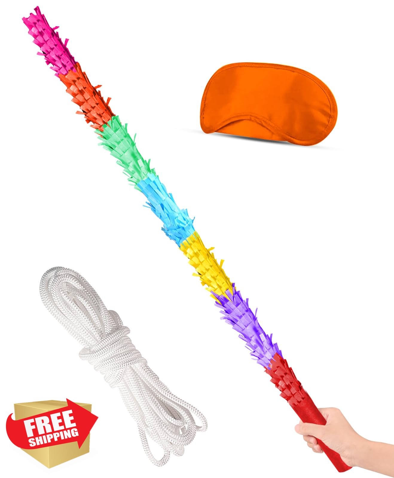 30" Rainbow Piñata Stick Kit Unbreakable Blindfold Rope