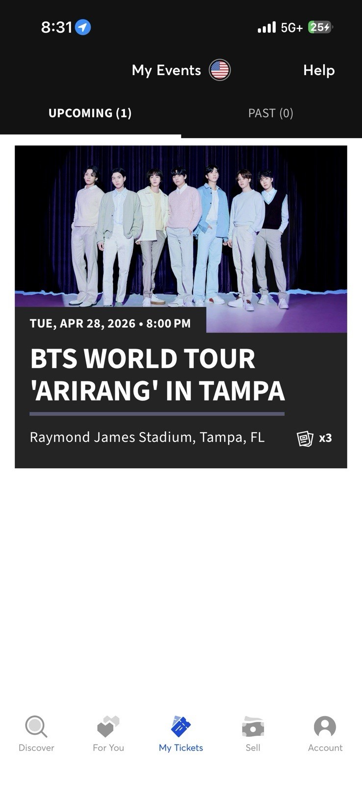 BTS 'Arirang' Tickets Sec 343 Row Z Raymond James Stadium Tampa Apr 28 8PM