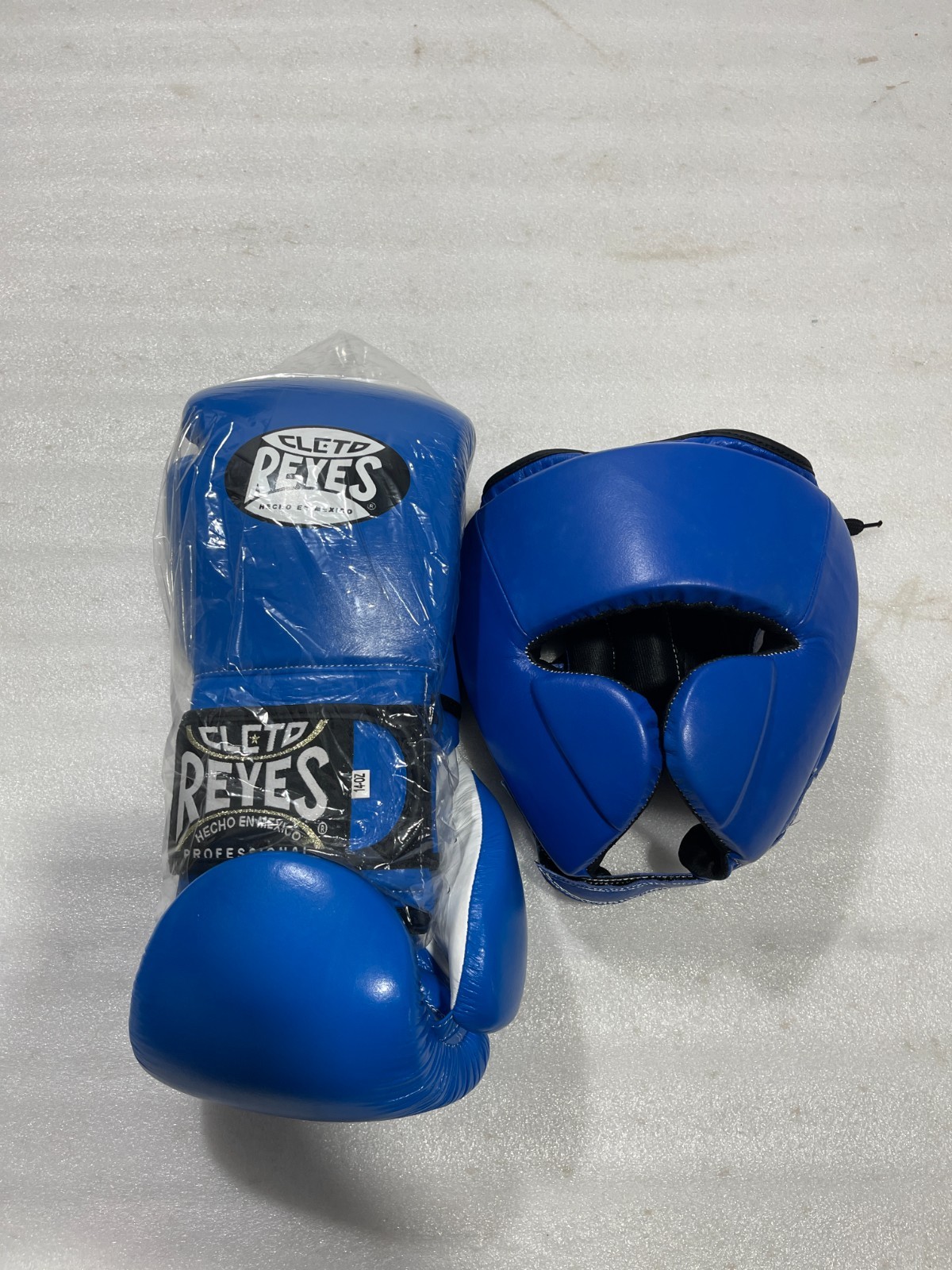 Cleto Reyes Blue Boxing Gloves + Blue Headguard – Genuine Leather Sparring Kit