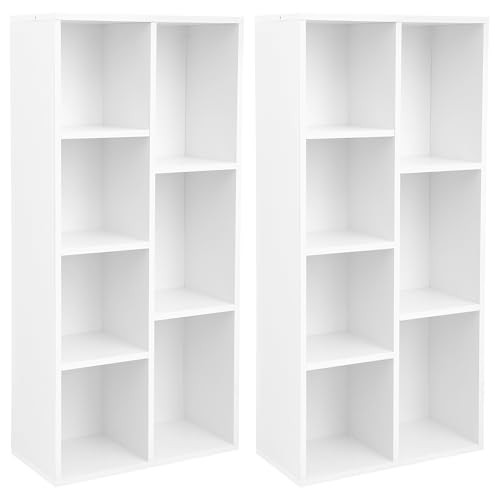  Set of 2 Bookcases, Bookshelves, 7 7 Cubes (9.4"D x 41.9"H) Cloud White 2 Pack
