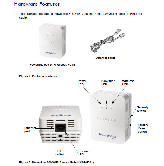 Netgear Wifi Extender & Access Point +6' Cable Powerline av500 XAV5201 & XWN5001