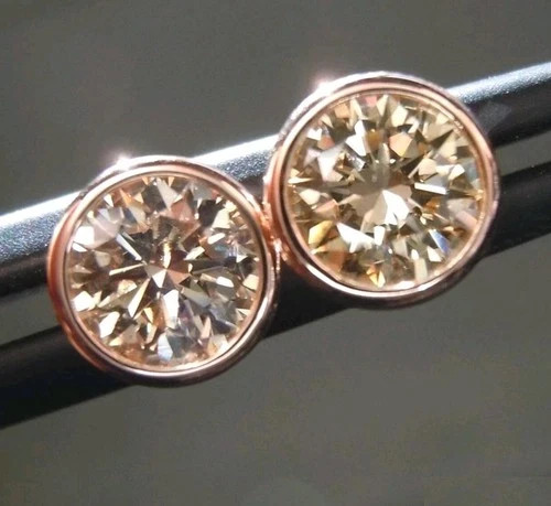 7 Ct Treated Certified Lovely Champagne Diamond Stud Earrings, 925 Silver