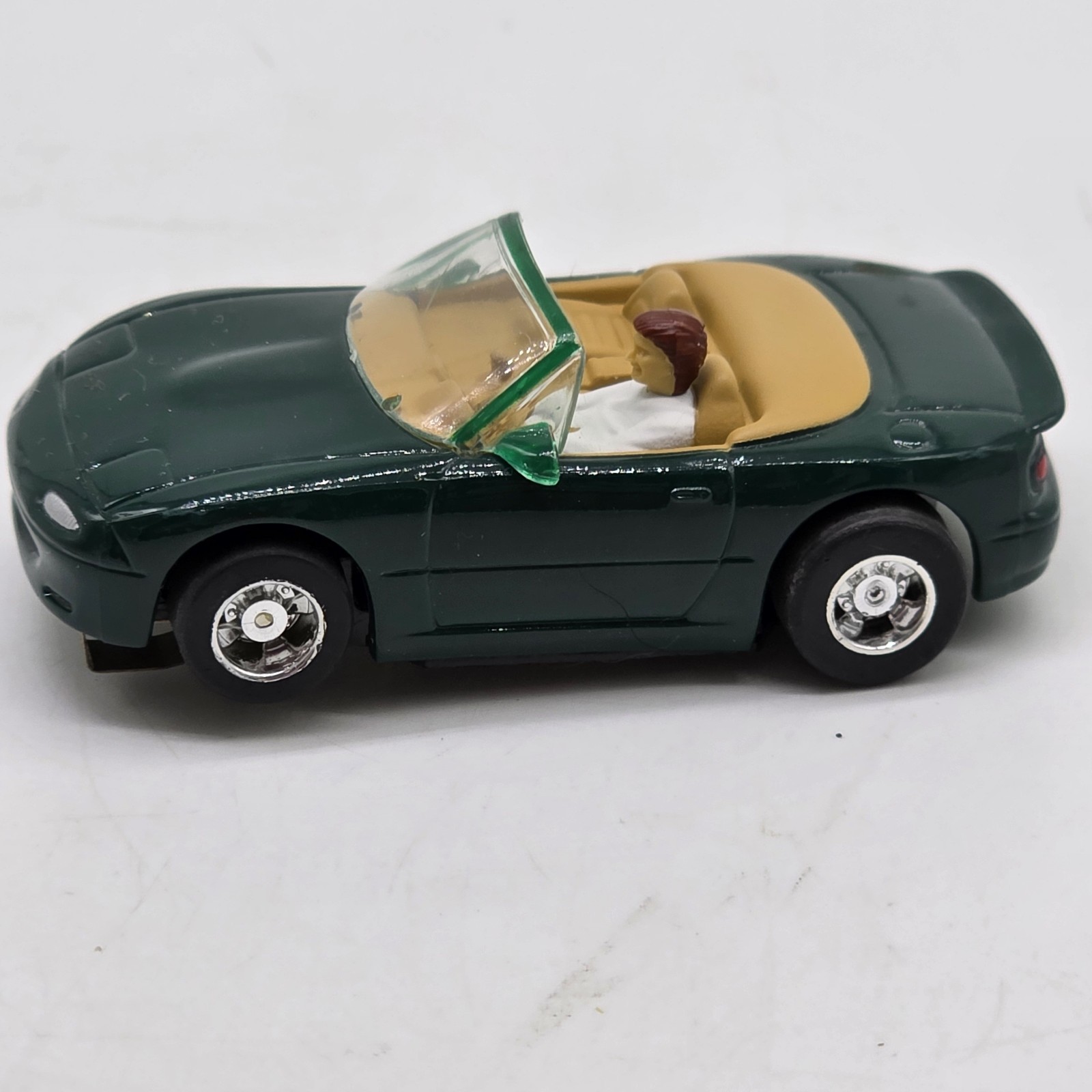 TYCO MATTEL 440X2WIDE PAN CHASSIC MAZDA MIATA IN GREEN HO Scale Slot Car