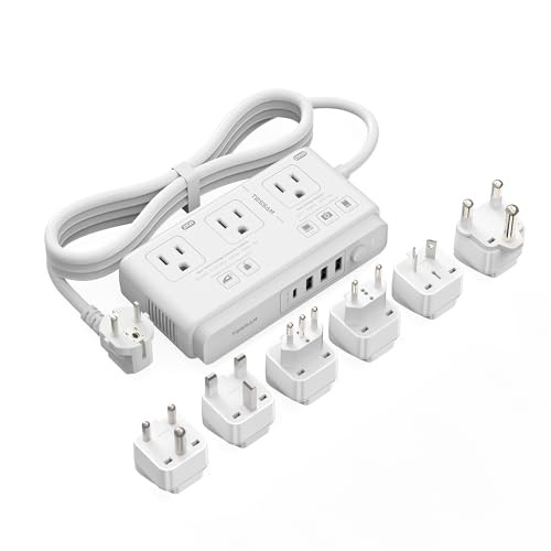  220V to 110V Voltage Converter for Travel with 4 USB Ports (1 USB C), 3 AC 