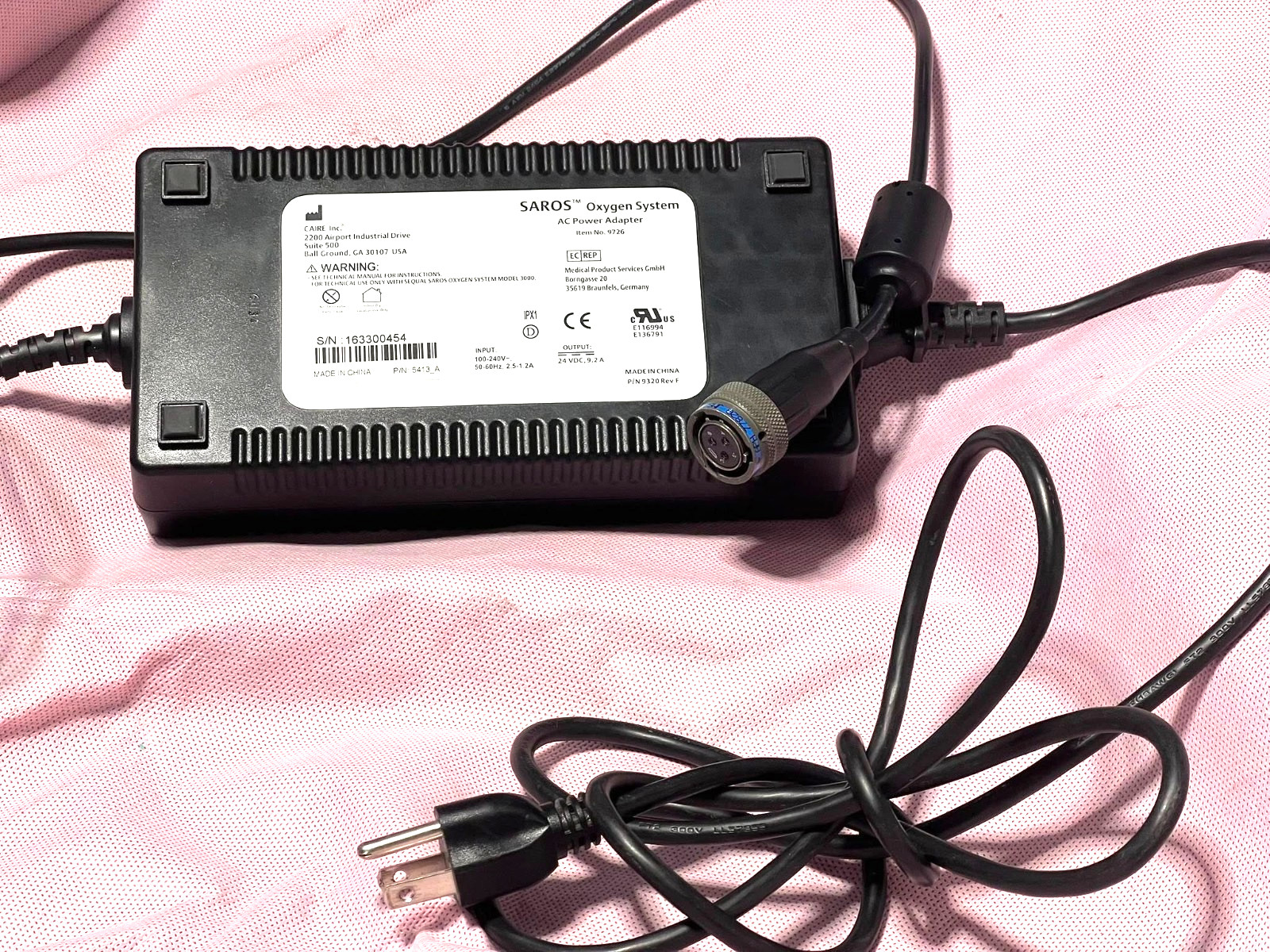 CAIRE SeQual 3000 SAROS  System AC Power Supply Adapter 24V 9.2A 9726 9320