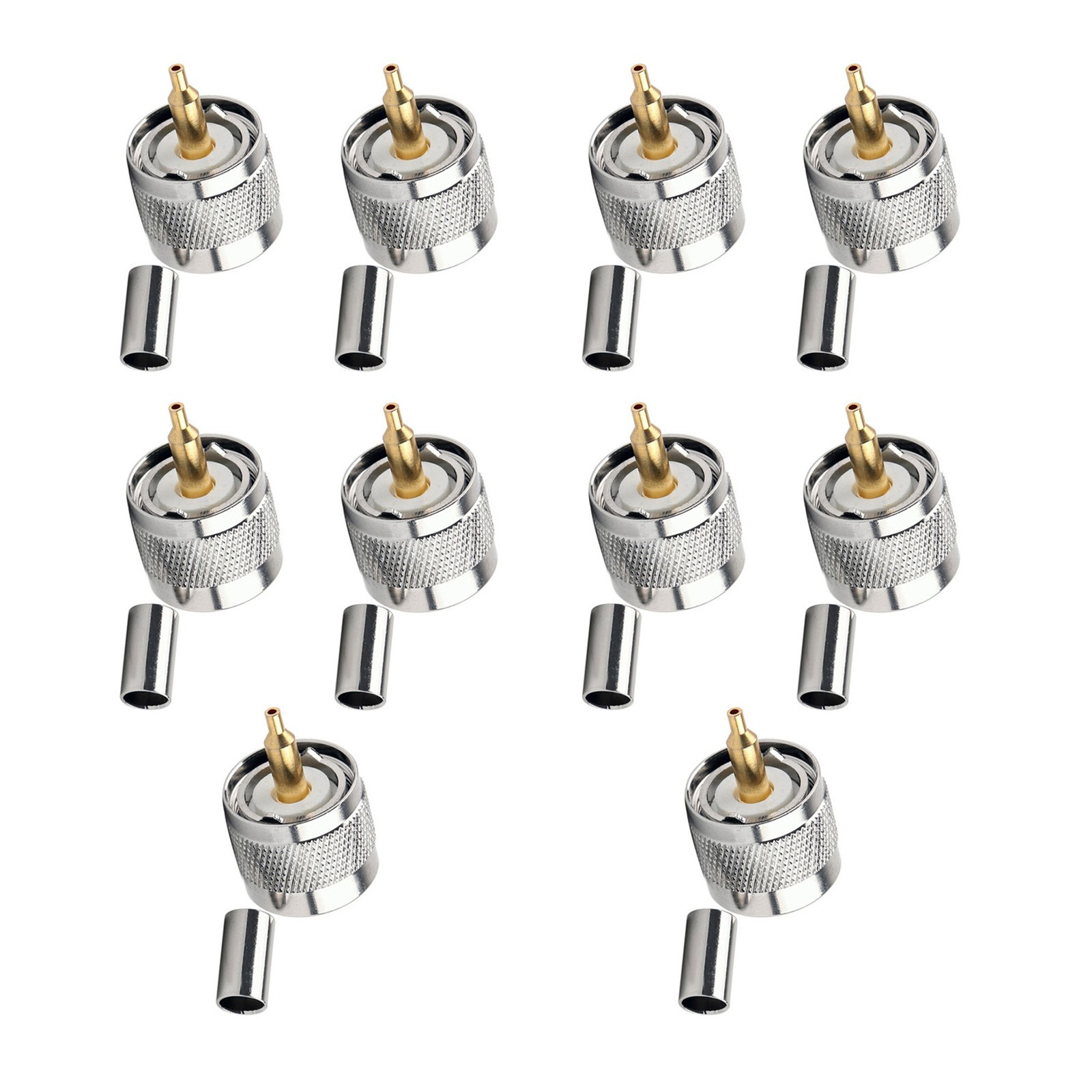 10PCS UHF Male PL259 Crimp Connector Plug for RG58 LMR195 RG400 Coaxial Cable
