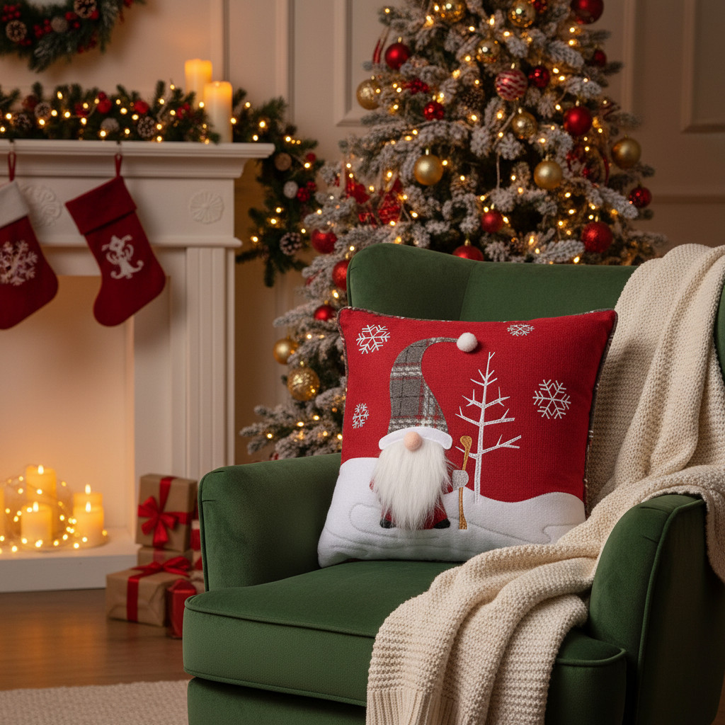 CHRISTMAS sofa cushion 40x40 cm Embroidered red gnome