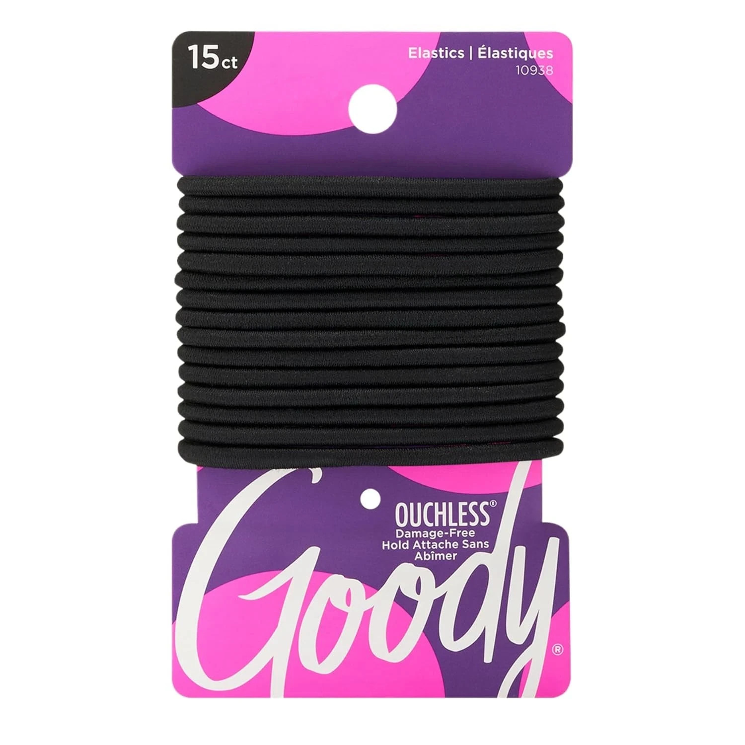 Goody Ouchless Elastic Hair Ties, 15 Ct, Black, 15 Count (Pack of 1), Black