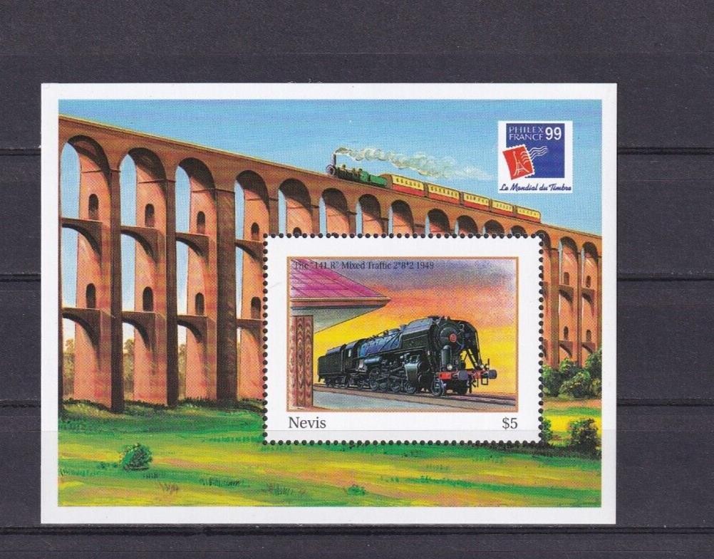 SA11e Nevis 1999 International Stamp Exhibition "iBRA '99" Trains mint minisheet
