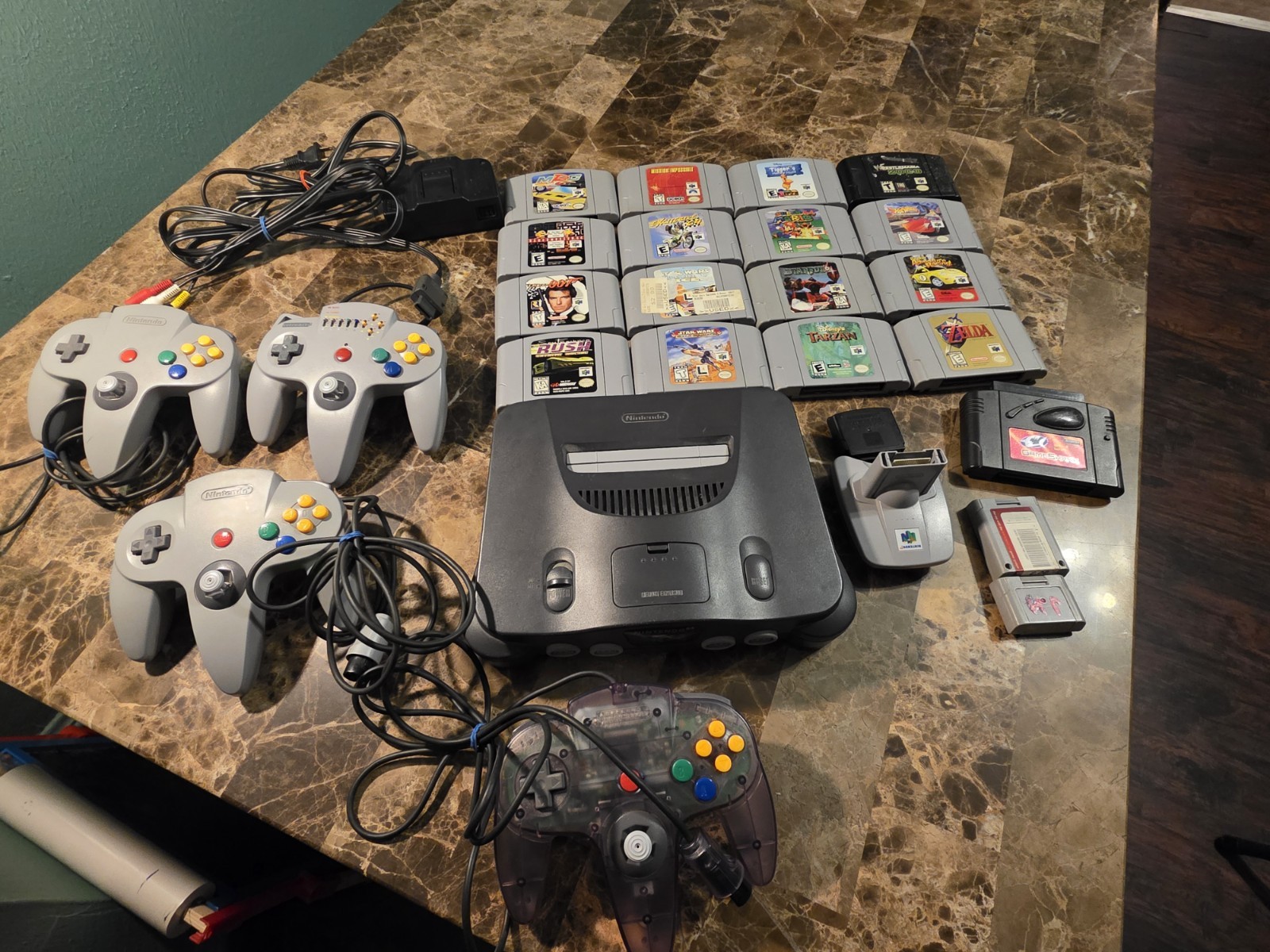 Nintendo 64 Black Console Bundle W/ 16 Games And 4 Controllers Tested And Works