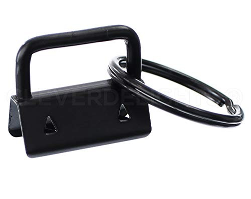 CleverDelights Dark Black 1" Key Fob Hardware Set With Key Rings - 50 Sets - 1 