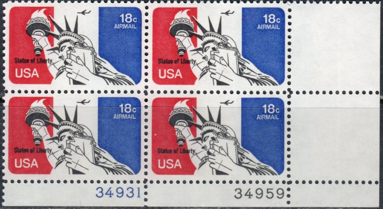 US Scott #C87 Plate block of 4, 2 ea. Plate # LR, MNH