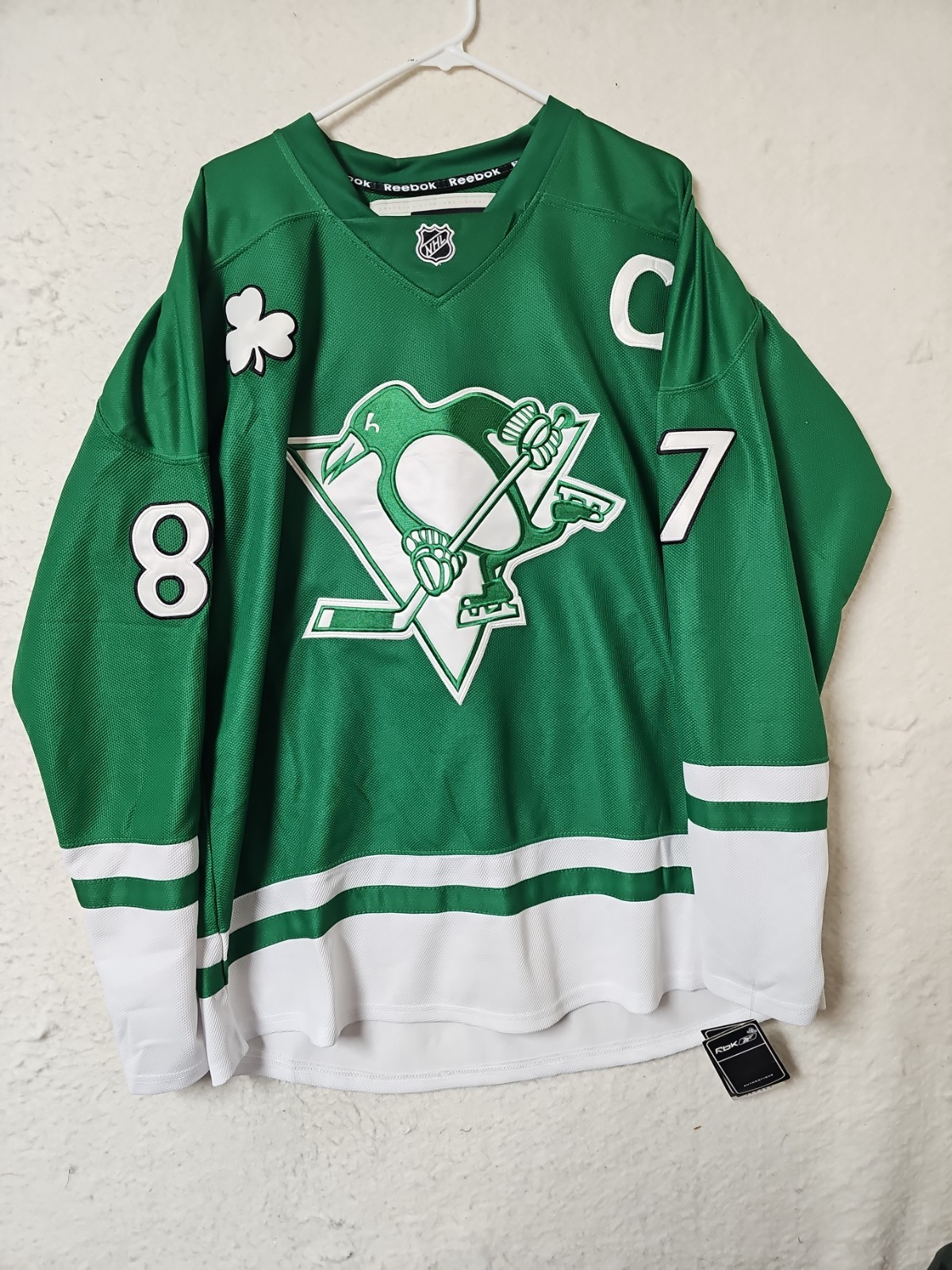 Pittsburgh Penguins Jersey CROSBY St Patrick's Day Reebok Center Ice Green