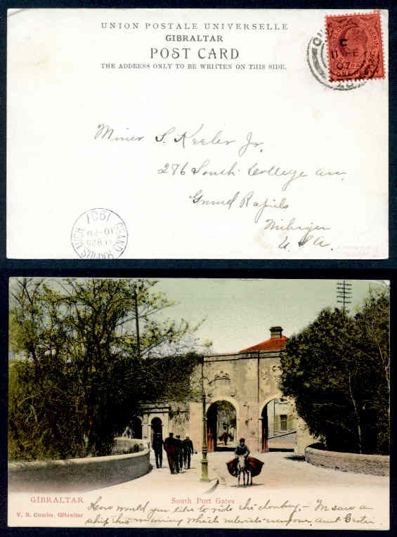 GIBRALTAR 1907 PPC TO USA