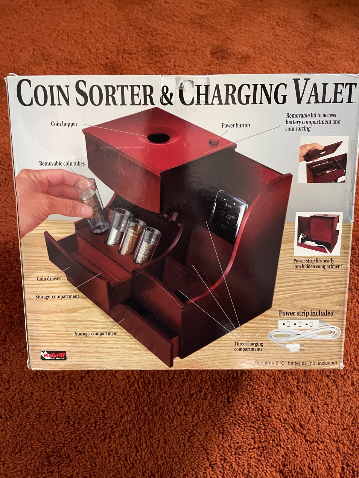 Vintage -Deluxe Motorized Coin Sorter-Cherry Wood-Bottom Drawer Side Storage