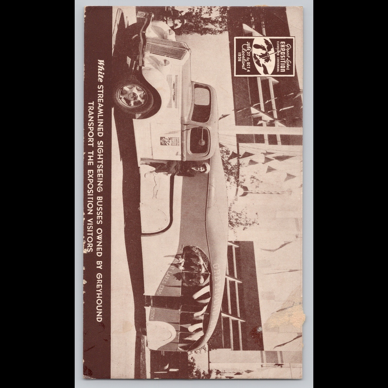 Antique Postcard White Streamlined Sightseeing Buses by Greyhound Exposition