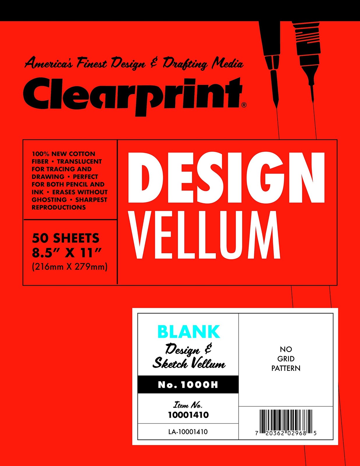 Clearprint 1000H Design Vellum Pad, 16 lb, 100% Cotton, 8-1/2 x 11 Inches, 50...