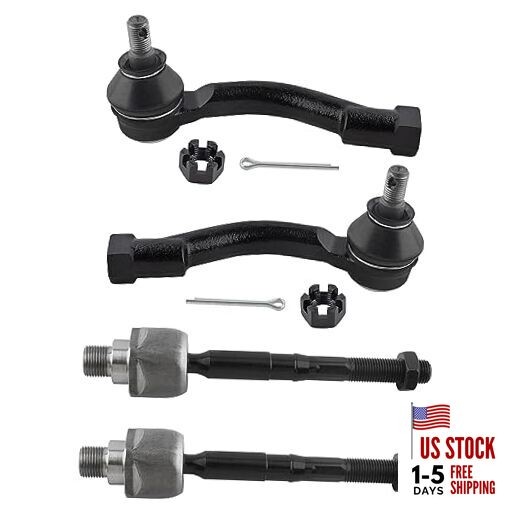  (Set of 4) 2x Front Inner Tie Rod Ends + 2x Front Outer Tie Rod Ends Kit Fit 
