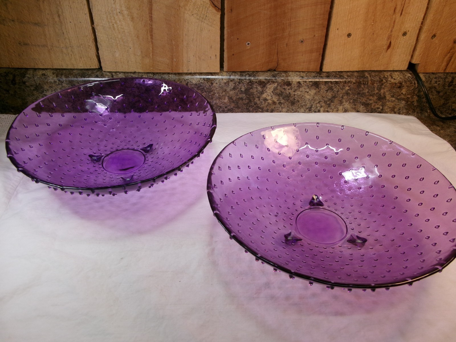Lot of 2 Vintage Amethyst Purple Hobnail 11" Round Footed Serving Bowls