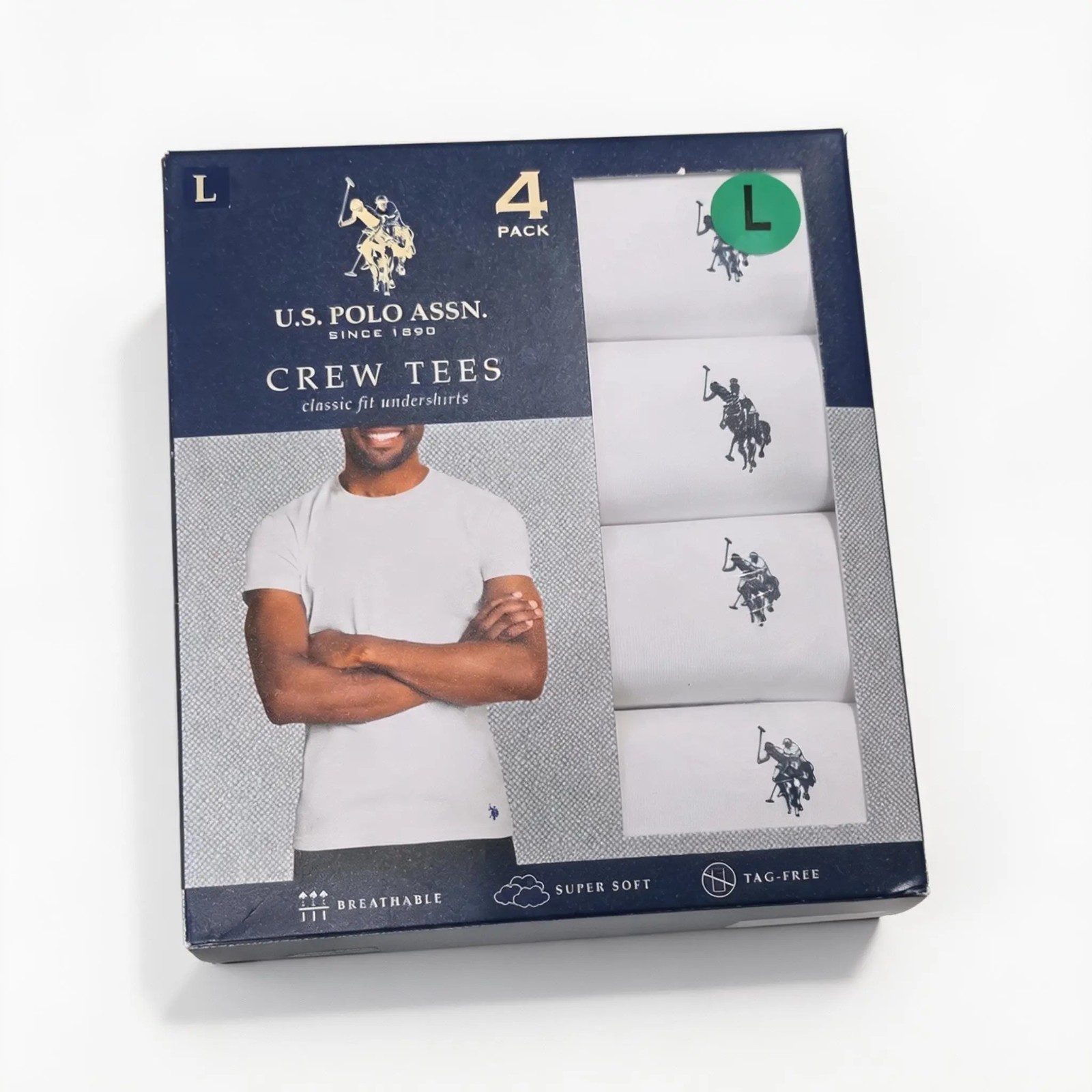 U.S. Polo Assn. Classic Fit Tagless Crew Tees 4 Pack White Size L