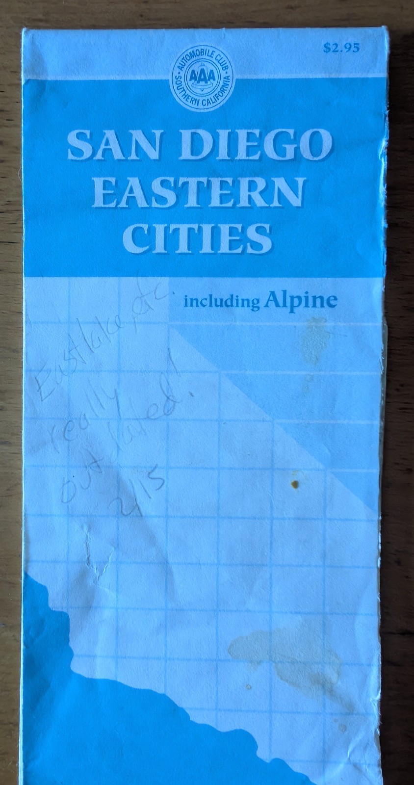 Vintage Road Map of San Diego Eastern Cities, California, AAA 1994