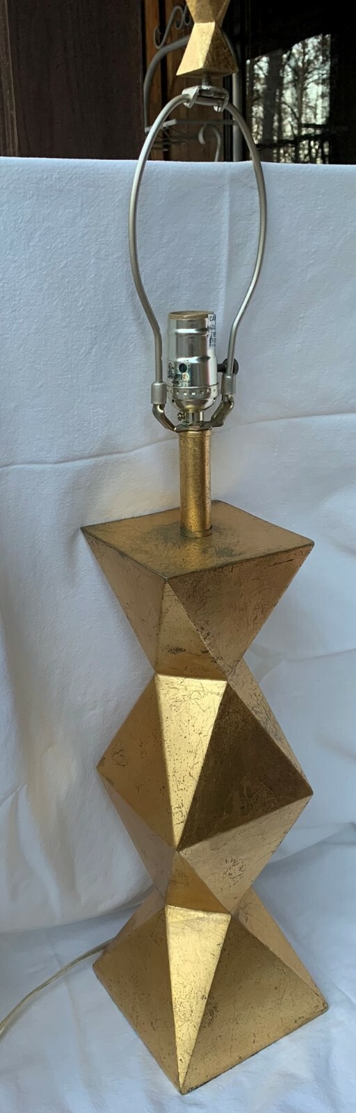 Reduced! VTG MCM ATOMIC GEOMETRIC DIAMOND PLASTER CHALKWARE LAMP 30" Gold Leaf