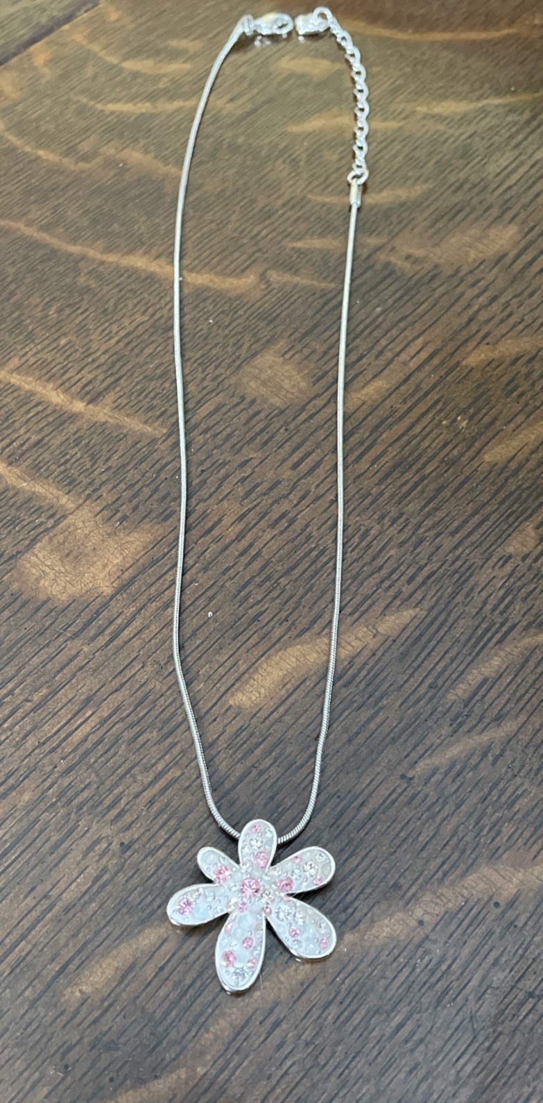 Swarovski White And Pink Flower Necklace, Pre-owned, No Box
